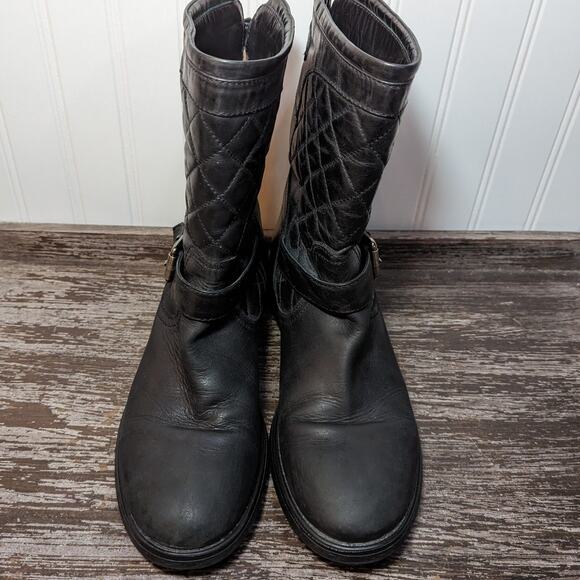 Aquatalia Women's Black Mid Calf Moto Style Quilted Leather Boots Size 8 - Picture 2 of 6